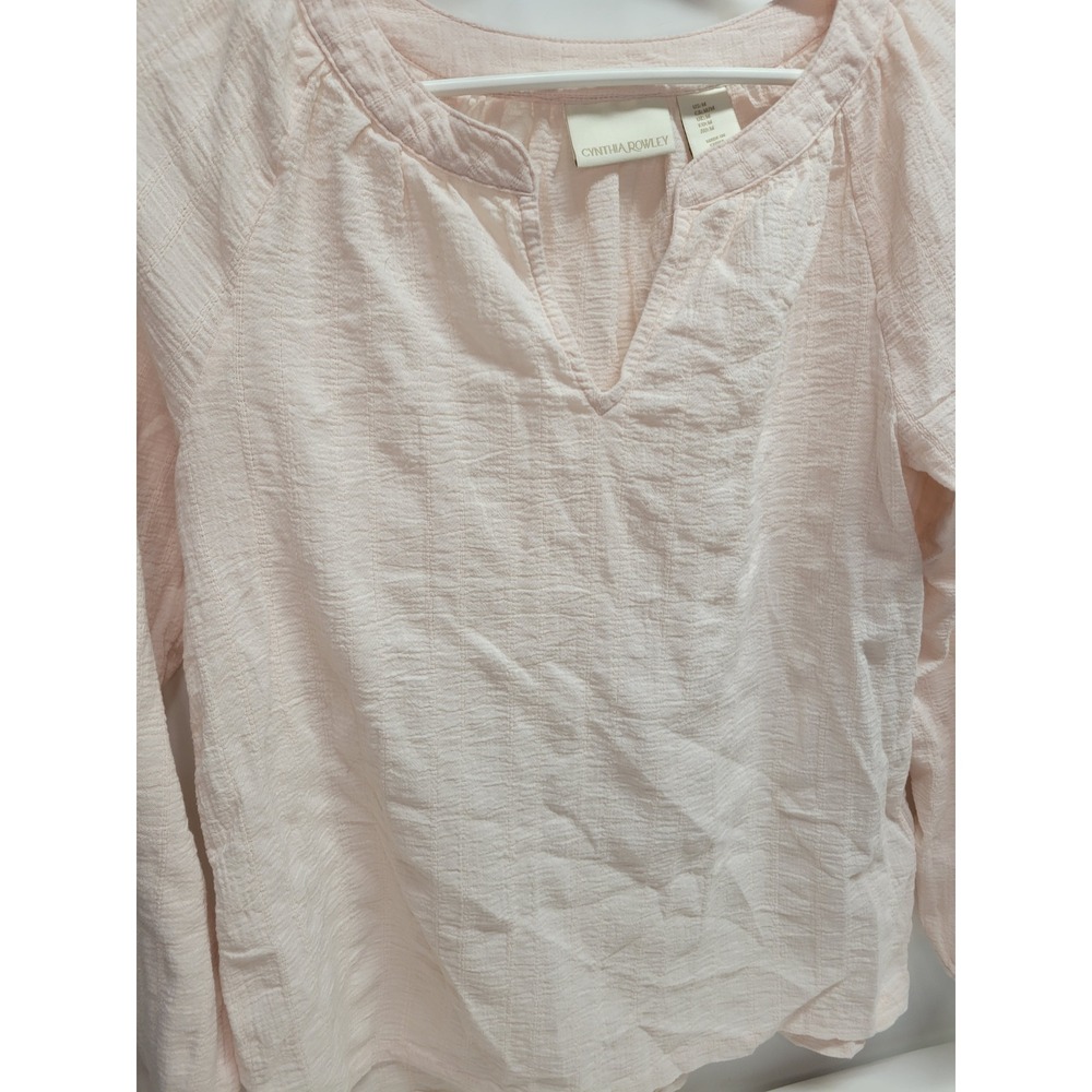 Cynthia Rowley Pink Textured‎ V Neck Long Sleeve Blouse Top Women's Medium